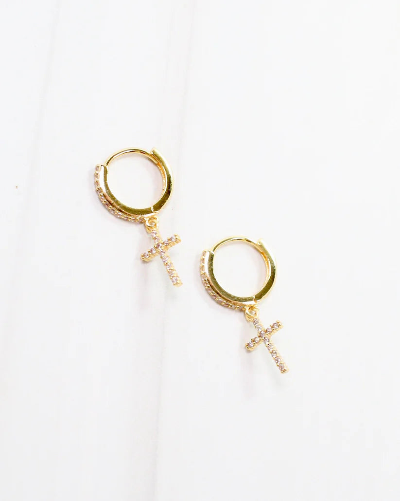 Whitney CZ Cross Mini Hoop
