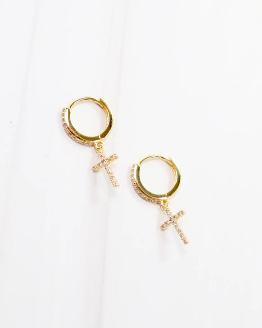 Whitney CZ Cross Mini Hoop