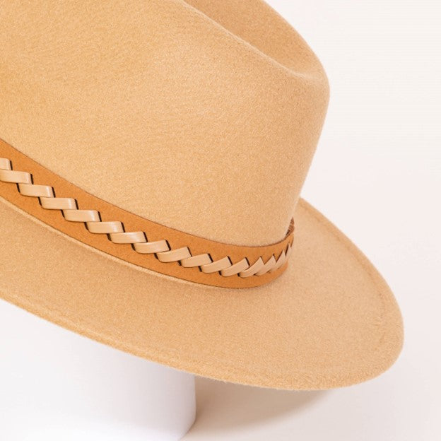 Braided Faux leather Strap Fedora