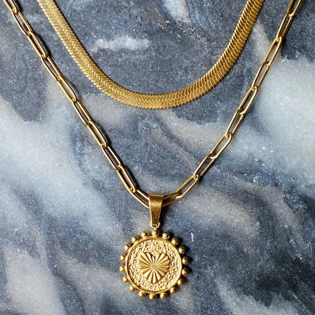 Herringbone Double Chain Initial Necklace