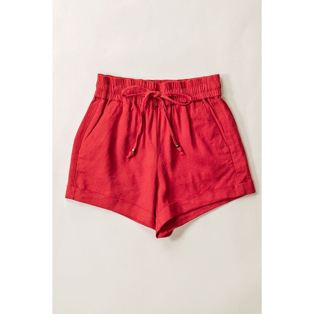 Ruby Red Linen Shorts