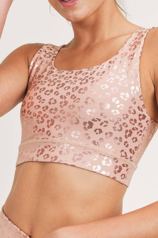 Leopard Shimmer Foil Sports Bra