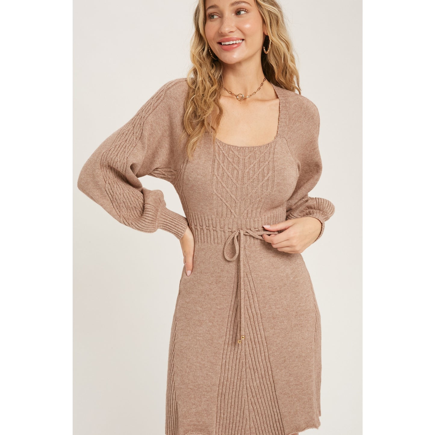 SQUARE NECK CABLE SWEATER DRESS