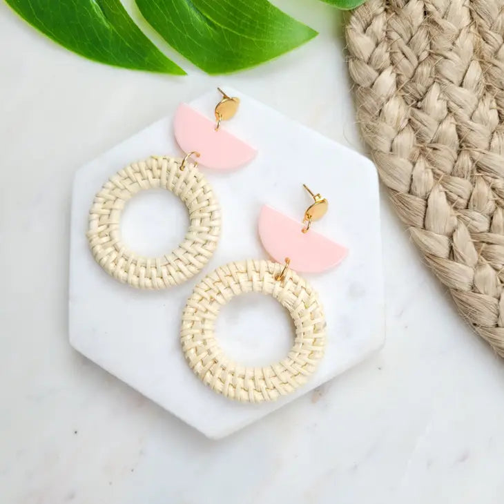 Shell Pink Rattan Earrings