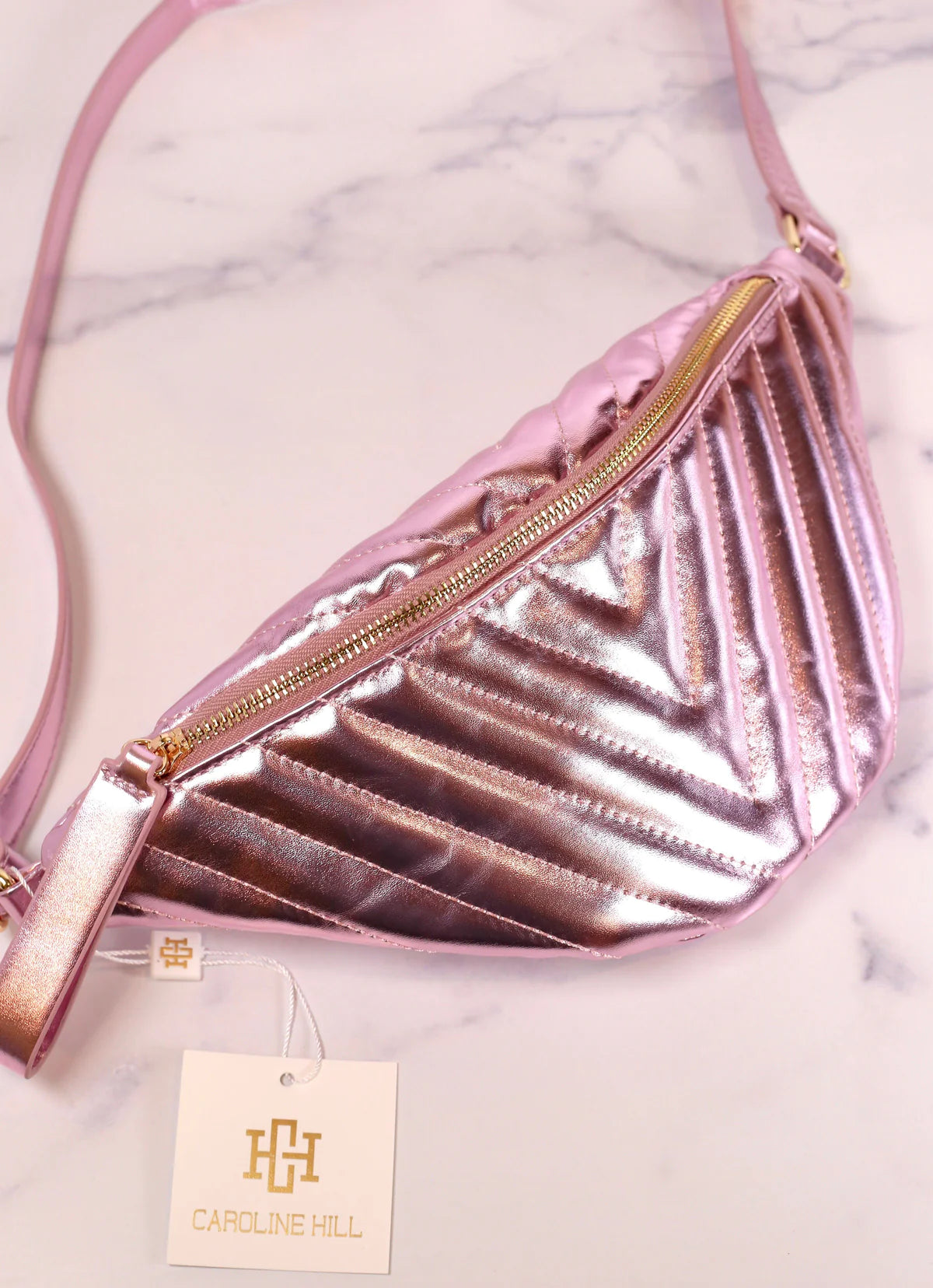 Pink quilted belt bag hot sale