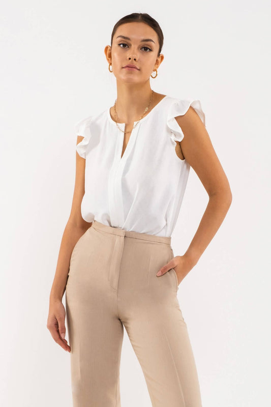 Maddie Split Neck Top- White