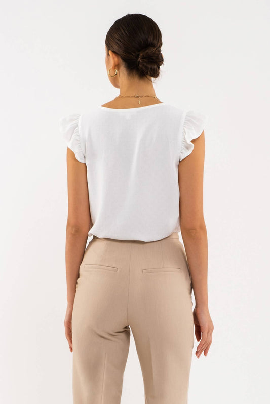 Maddie Split Neck Top- White